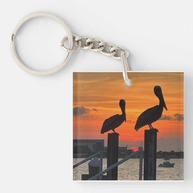 Sunset & Pelicans Magnet Key Ring (Front)