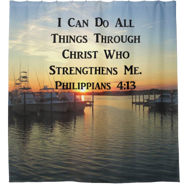 SUNSET PHILIPPIANS 4:13 SCRIPTURE DESIGN SHOWER CURTAIN (Front)