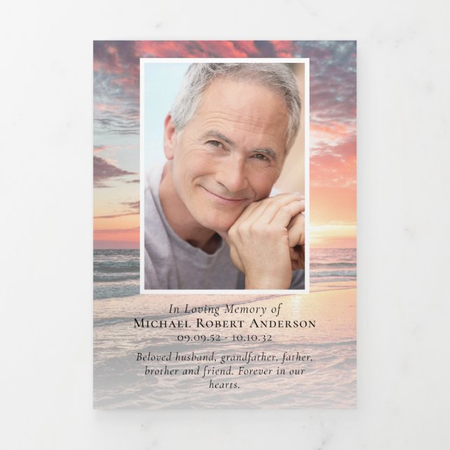 Sunset Photo 6-Page Order of Service Memorial Card (Cover)
