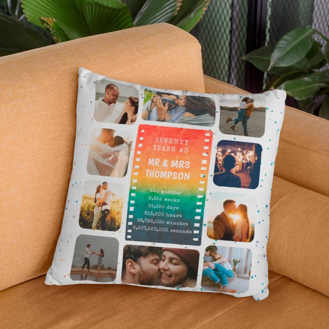 Sunset Photo Collage Mr and Mrs 70th Anniversary Cushion (Creator Uploaded)