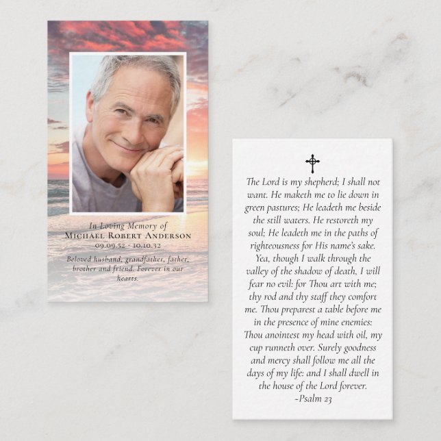 Sunset Photo Memorial Prayer Card (Front/Back)