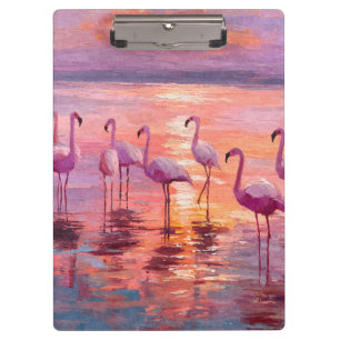 Sunset Pink Flamingo Watercolor Scene Clipboard