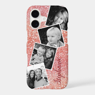 Sunset Pink Glitter Photo Collage Personalised