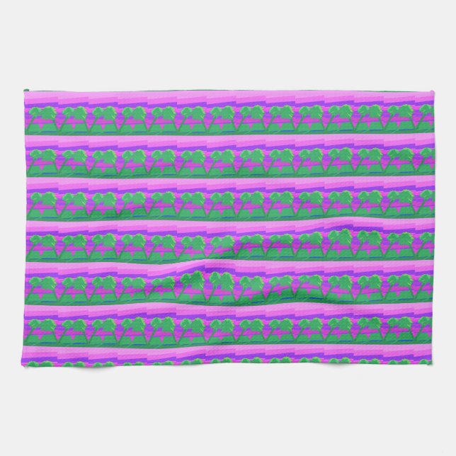 Sunset Pink Green Purple Kitchen Towel (Horizontal)