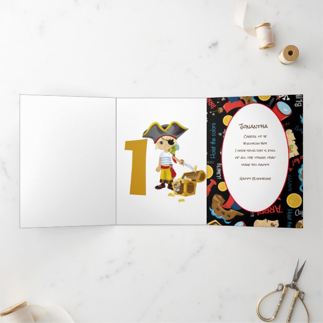  Sunset Pirate Boy 1st Birthday  Tri-Fold Card (Inside)