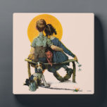 Sunset Plaque<br><div class="desc">Artist: Norman Rockwell | Boy & girl watch sunset from bench,  forlorn puppy</div>