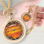 Sunset Plaza Marina 2584 Necklace<br><div class="desc">Painting "Sunset Plaza Marina 2584" Collection Keep track of time with your favourite custom Necklace Alloy Watch by Ewatchfactory®. Personalise on the product page or click the "Customise" button for more design options. The design created from my painting “Sunset Plaza Marina 2584” captures a vibrant sunset with streaks of orange...</div>