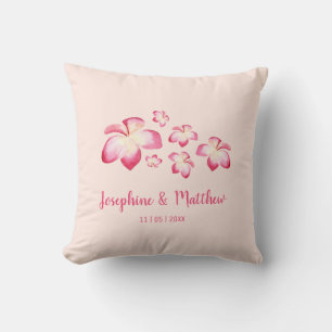 Sunset Plumeria Pink Watercolor Wedding Cushion