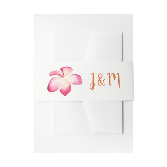 Sunset Plumeria Watercolor Wedding Invitation Belly Band (Front Example)