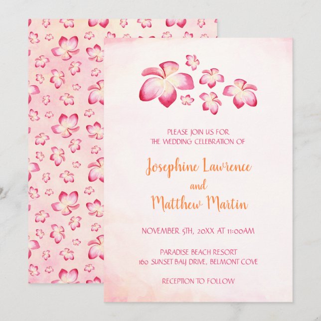 Sunset Plumeria Wedding Invitations (Front/Back)