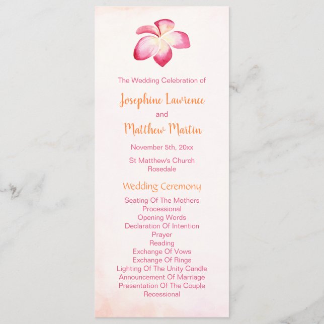 Sunset Plumeria Wedding Programs Programme (Front)
