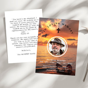 Sunset & Portrait Photo Memorial Prayer &  Thank You Card