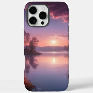 Sunset Purple Lake Landscape Three iPhone 16 Pro Max Case