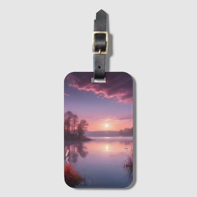 Sunset Purple Lake Landscape Three Luggage Tag (Front Vertical)