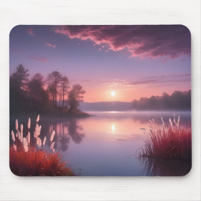 Sunset Purple Lake Landscape Three Mouse Mat (Front)