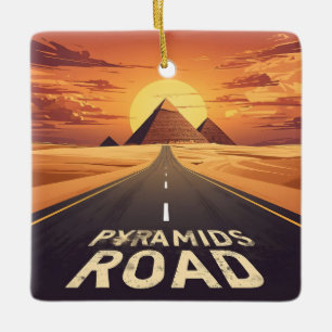 Sunset Pyramids Road Egypt Travel Art Ceramic Ornament