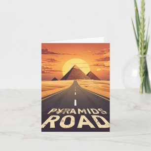 Sunset Pyramids Road Egypt Travel Art Holiday Card