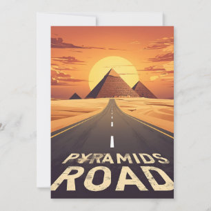 Sunset Pyramids Road Egypt Travel Art Holiday Card
