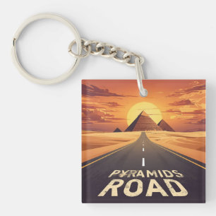 Sunset Pyramids Road Egypt Travel Art Key Ring