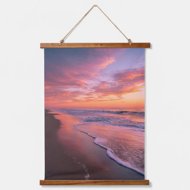 Sunset Rainbow Reflection Beach Tapestry (Front)