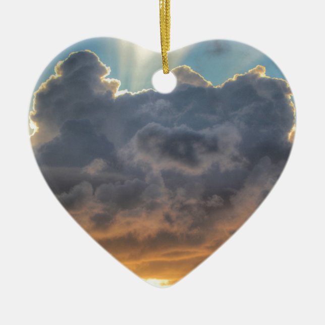 Sunset Rays of Light through Stormy Clouds Ceramic Tree Decoration (Front)