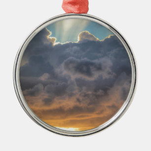Sunset Rays of Light through Stormy Clouds Metal Tree Decoration