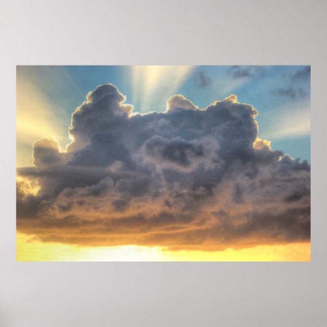Sunset Rays of Light through Stormy Clouds Poster (Front)
