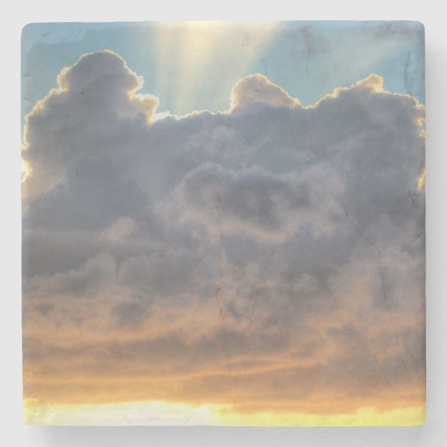 Sunset Rays of Light through Stormy Clouds Stone Coaster (Front)