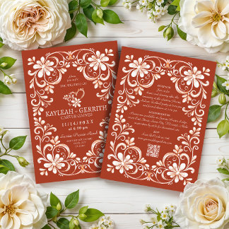 Sunset Red Rust Shabby Chic QR Wedding Invitation