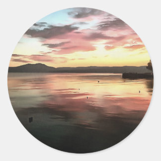 Sunset Reflected On Water Koycegiz Lake Painting Classic Round Sticker