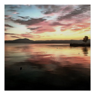 Sunset Reflected On Water Koycegiz Lake Painting Poster