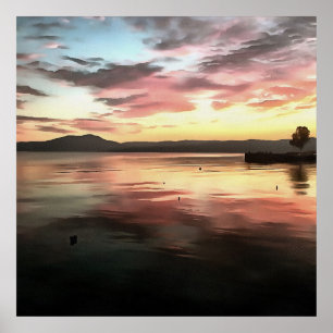 Sunset Reflected On Water Koycegiz Lake Painting Poster