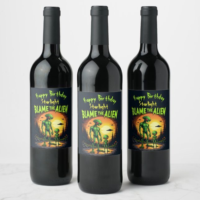 Sunset Reflection Highlights Alien Mystery Wine Label (Bottles)