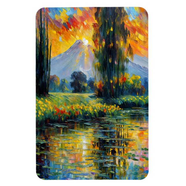Sunset Reflection Vibrant Landscape Impressionism  Magnet (Vertical)