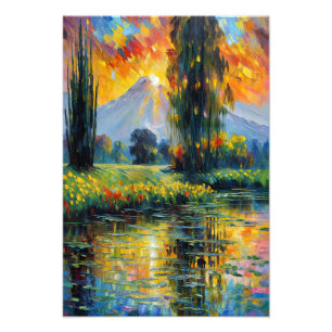 Sunset Reflection Vibrant Landscape Impressionism Photo Print