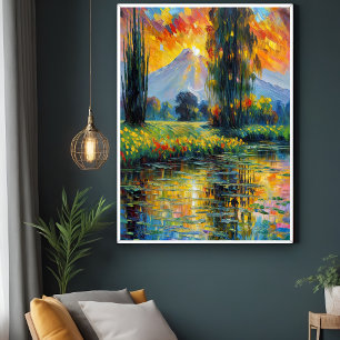 Sunset Reflection Vibrant Landscape Impressionism Poster