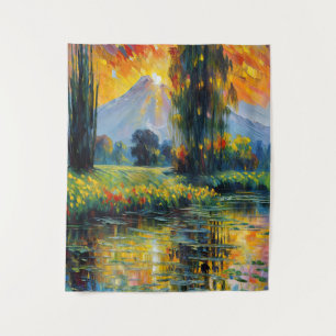 Sunset Reflection Vibrant Landscape Impressionism Tapestry