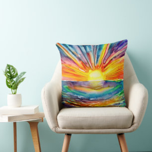 Sunset Reflection   Watercolor Art Cushion