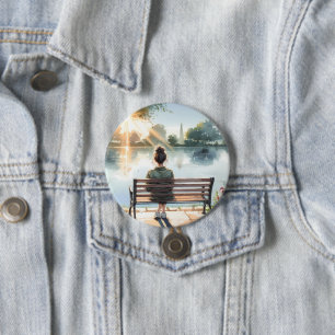 Sunset Reflections Lake Scene 7.5 Cm Round Badge