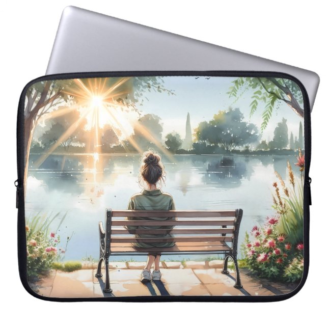 Sunset Reflections Lake Scene Laptop Sleeve (Front)