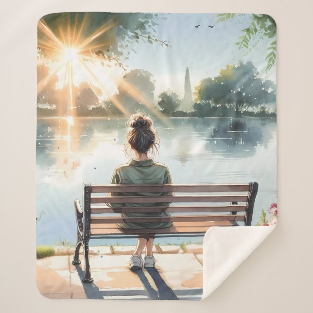 Sunset Reflections Lake Scene Sherpa Blanket (Front)