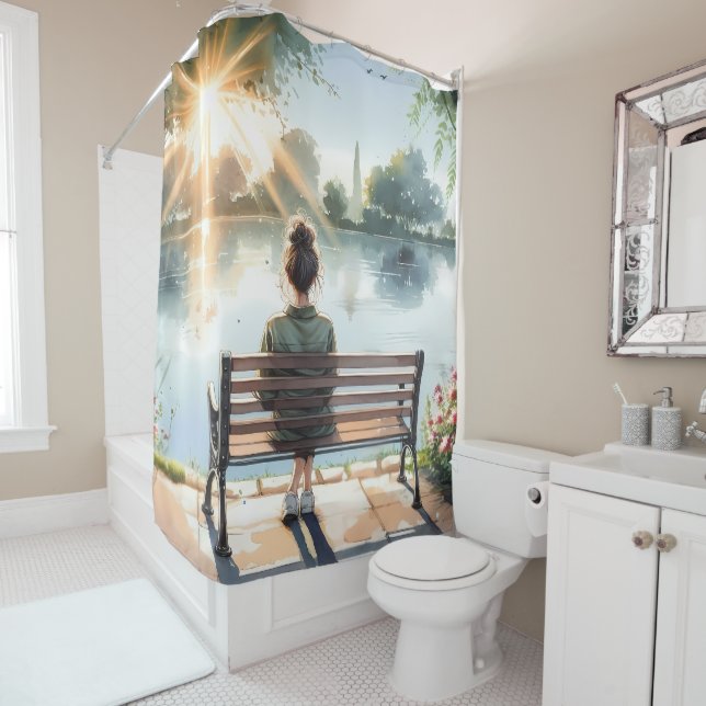 Sunset Reflections Lake Scene Shower Curtain (In Situ)