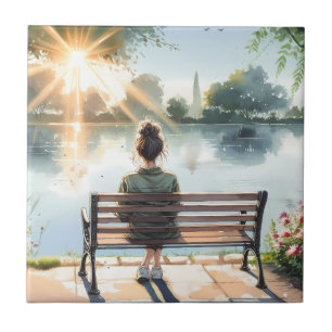 Sunset Reflections Lake Scene Tile