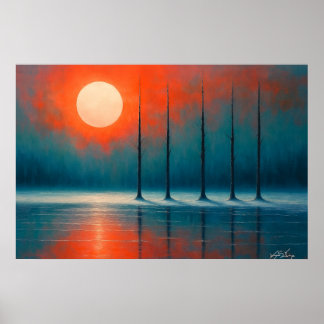 Sunset Reflections with Bare Trees Poster