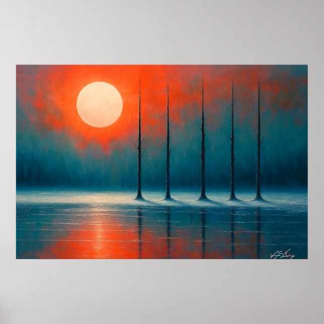 Sunset Reflections with Bare Trees Poster (Front)
