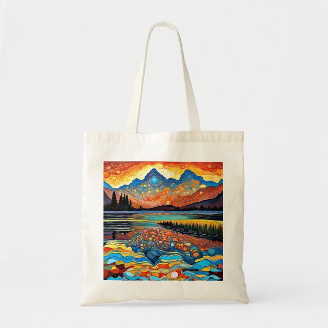 Sunset reflects on lake tote bag (Front)