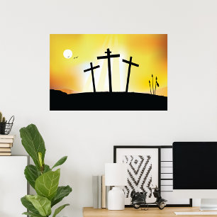 Sunset Religious Crosses Poster