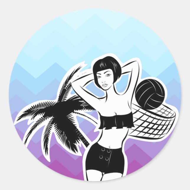 Sunset Resort Chevron Print Classic Round Sticker (Front)