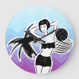 Sunset Resort Chevron Print Large Clock