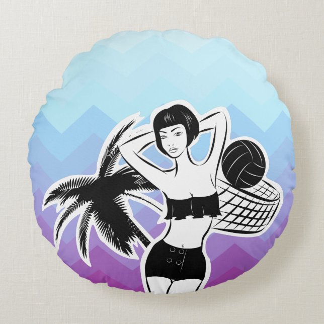 Sunset Resort Chevron Print Round Cushion (Front)